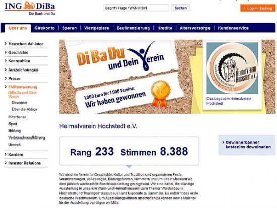 Seite der DIBA mit dem Abstimmungsergebnis